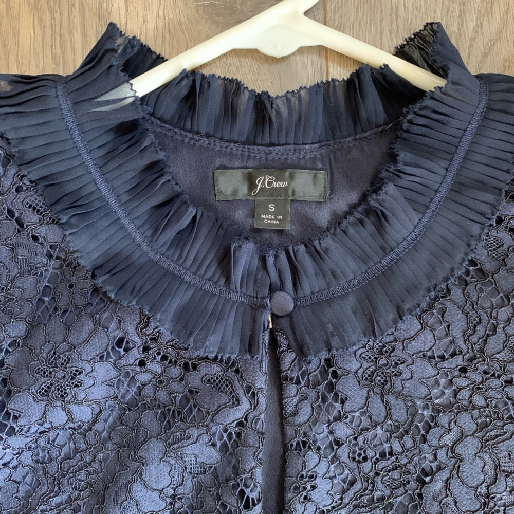 J. Crew blouse with lace sleeveless Navy/Small